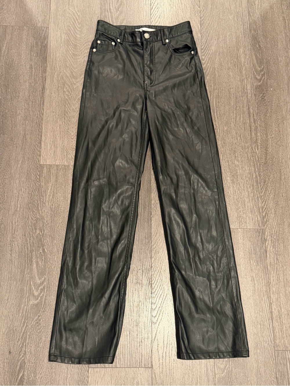 Zara Black Faux Leather Straight-Leg Pants